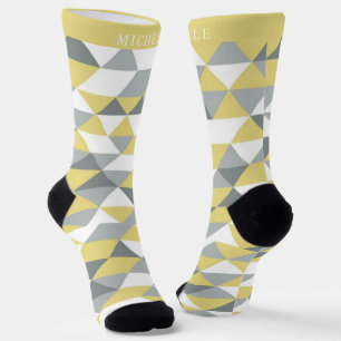 Chaussette Formes de gris blanc jaune personnalisées Motif gé