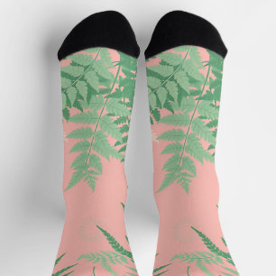 Chaussette Fougère feuille rose carmin botanique vert sauge M