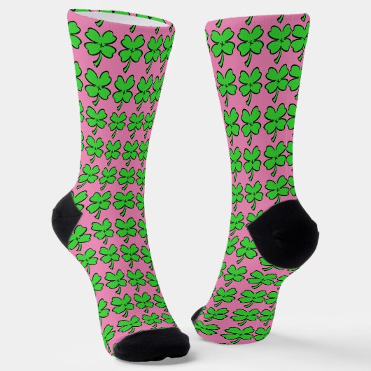 Chaussette Four Leaf Clovers St. Patrick's Day Lucky Pink (Angulaire)