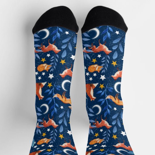 Chaussette Fox Night Forest Celestial Seamless Pattern (Haut)