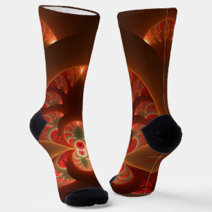 Chaussette Fractale orange rouge moderne abstraite lumineuse