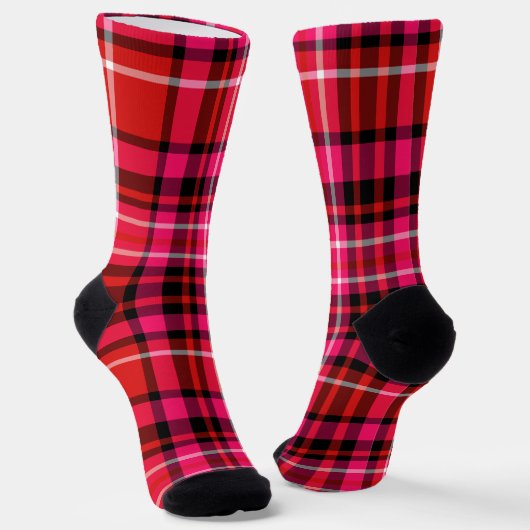 Chaussette Fraise Plaid Rouge rose et blanc (Angulaire)