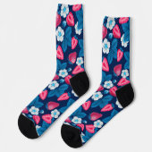 Chaussette Fraises roses sur fond bleu (Gauche)