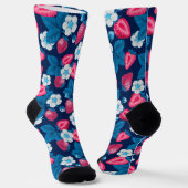 Chaussette Fraises roses sur fond bleu (Angulaire)