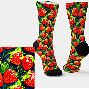 Chaussette Fraises rouges fraîches et mûres Motif de fruits s