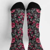 Chaussette Framboise, fleurs bordeaux sur gris foncé (Haut)