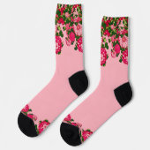 Chaussette Frontière des fleurs japonaises, Fuchsia et Coral  (Gauche)