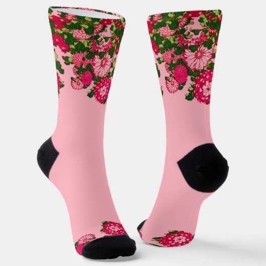 Chaussette Frontière des fleurs japonaises, Fuchsia et Coral  (Angulaire)