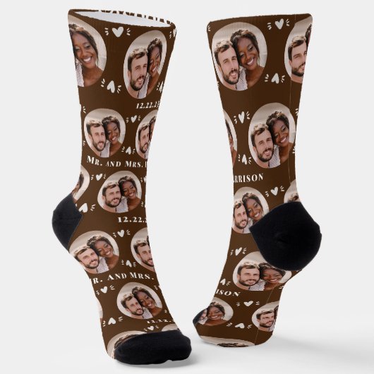 Chaussette Fun Brown Newlyweds Motif photo (Angulaire)