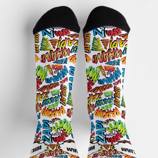 Chaussette Fun Comic Book Nom personnalisé (Haut)