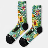 Chaussette Fun Custom Tropical Floral avec Toucans (Gauche)