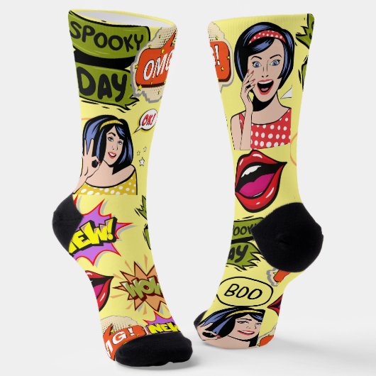 Chaussette Fun design rétro pop art Jaune coloré girly (Angulaire)