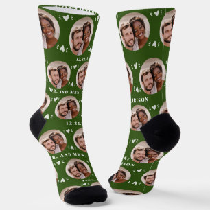 Chaussette Fun Forest Green Newlyweds Photo Motif