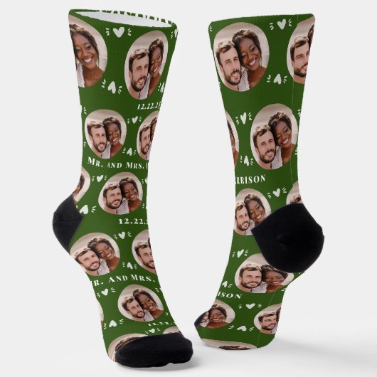 Chaussette Fun Forest Green Newlyweds Photo Motif (Angulaire)