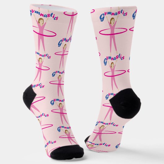 Chaussette Fun Gymnastics text Pink hula hoop girl (Angulaire)