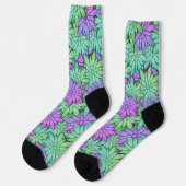Chaussette Fun Purple et Fleurs vertes (Gauche)