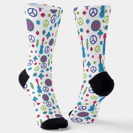 Chaussette Fun Retro 70's Peace Love & Music Colorful (Angulaire)