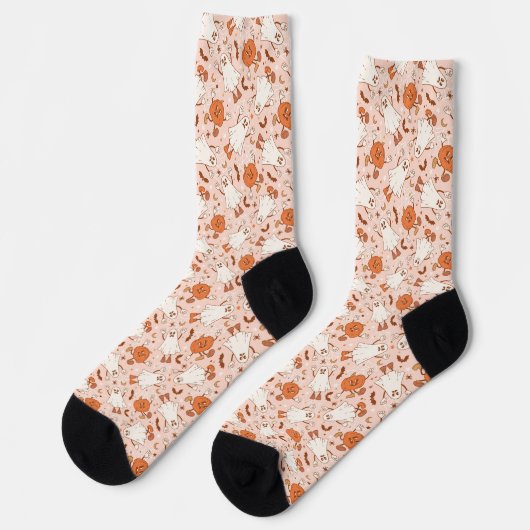 Chaussette Fun Retro Ghost & Jack-O-Lantern Motif (Gauche)