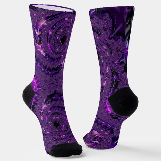 Chaussette Funky Bold Boho Violet Abstrait Fractal Numérique (Angulaire)