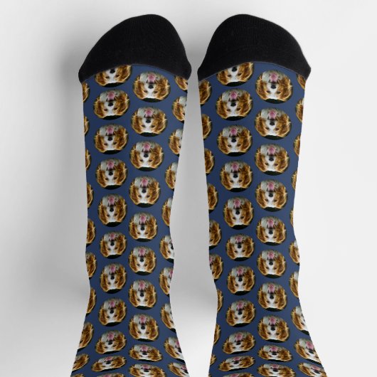 Chaussette Funky Custom Animaux Photo Chien Chat Motif Bleu (Haut)