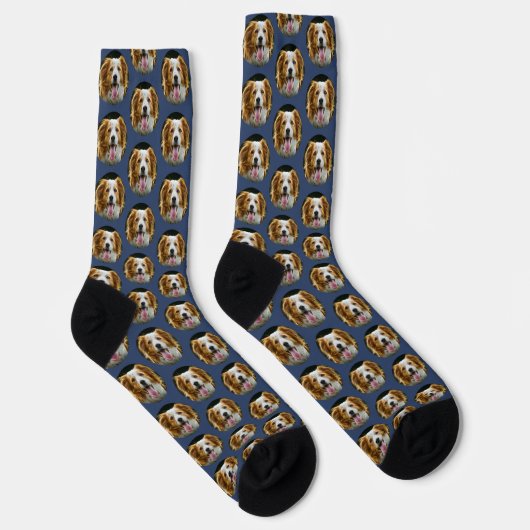 Chaussette Funky Custom Animaux Photo Chien Chat Motif Bleu (Droite)