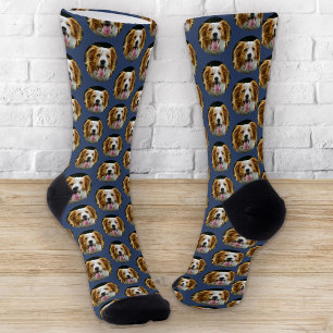 Chaussette Funky Custom Animaux Photo Chien Chat Motif Bleu