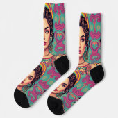 Chaussette Funky super coloré jeune Brunette Beauté (Gauche)