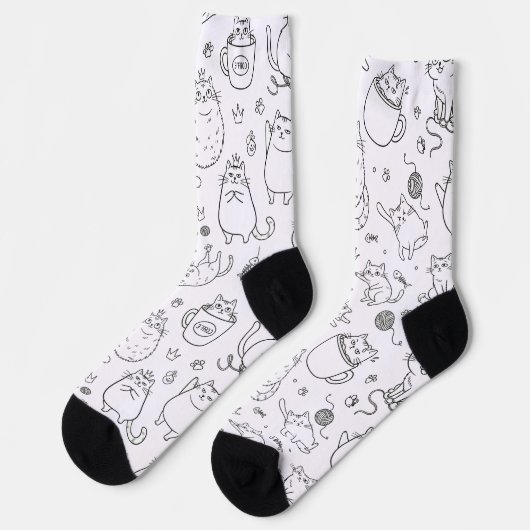 Chaussette Funny Black and White Cat Pattern Socks (Gauche)