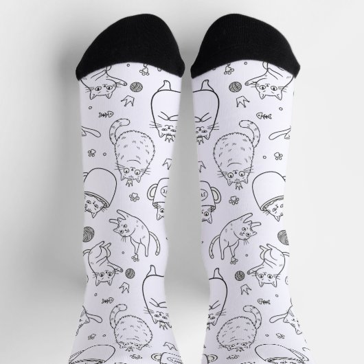 Chaussette Funny Black and White Cat Pattern Socks (Haut)