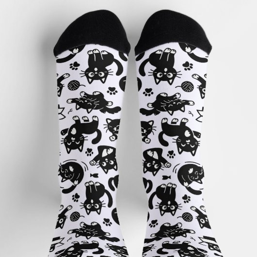 Chaussette Funny Black and White Cats Pattern Socks (Haut)