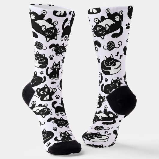 Chaussette Funny Black and White Cats Pattern Socks (Angulaire)