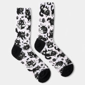 Chaussette Funny Black and White Cats Pattern Socks (Droite)