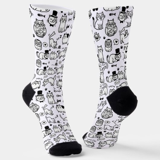 Chaussette Funny Black & White Cats Pattern Cat Lovers (Angulaire)
