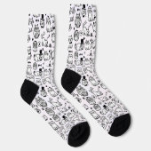 Chaussette Funny Black & White Cats Pattern Cat Lovers (Droite)