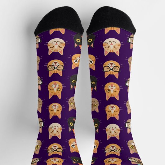 Chaussette Funny Cat Faces Pattern Crew Socks (Haut)