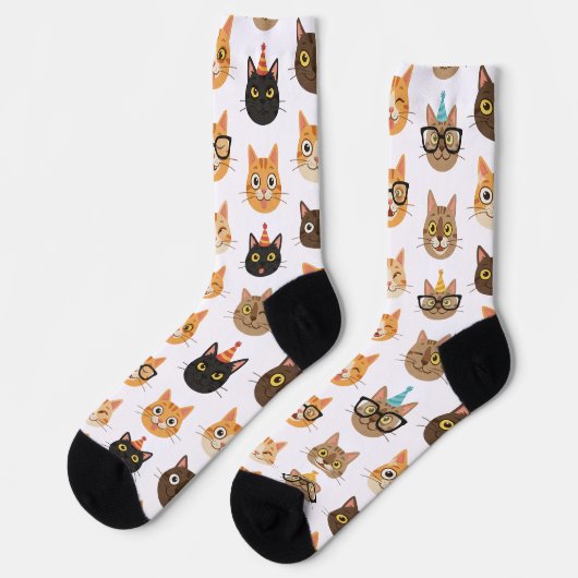 Chaussette Funny Cat Faces Pattern Crew Socks (Gauche)