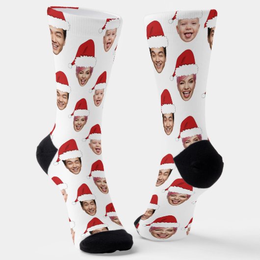 Chaussette Funny Custom 3 visages Noël Chapeaux de Noël (Angulaire)