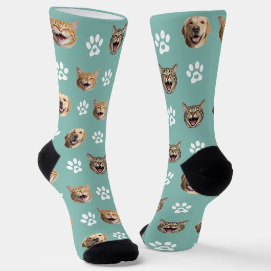 Chaussette Funny Custom Chien & Cat 3 Photos avec Empreintes  (Angulaire)
