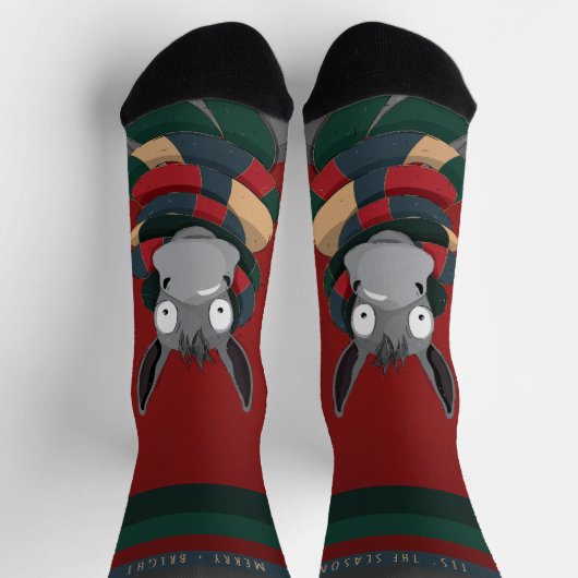 Chaussette Funny Festive Fun Winter Donkey Cartoon Red (Haut)