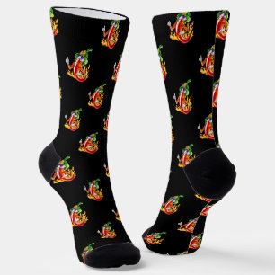 Chaussette Funny Fier Pompier Chili Sur Le Feu Donne Des Pouc