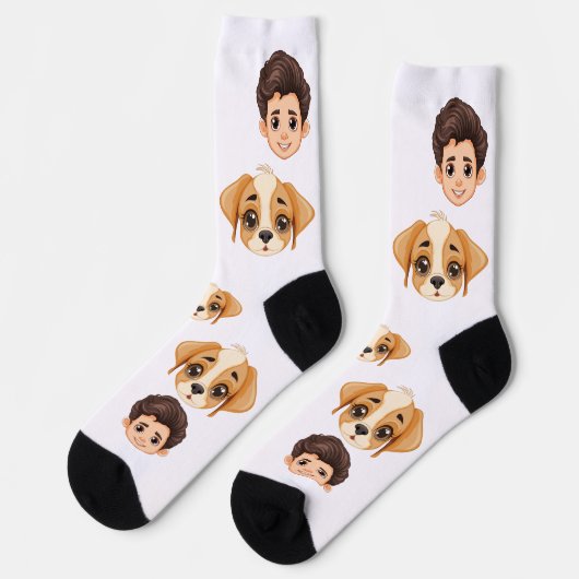 Chaussette Funny Personalized Couple Face 2 Photos Dog (Gauche)