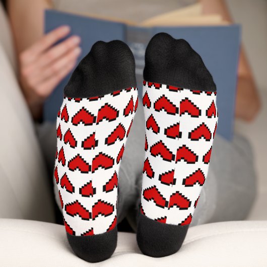 Chaussette Funny rouge pixel coeur motif Saint Valentin (Fond)