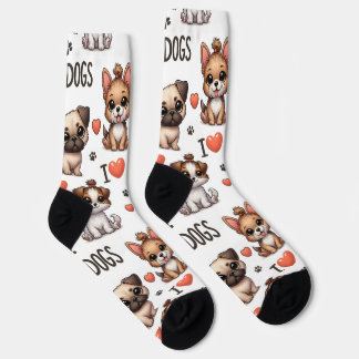 Chaussette Funny Socks with I Love Dogs , Adorable Pet Lover 