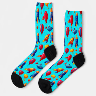 Chaussette Fusées Colorées, Ballons, Étoiles et Sous-marins