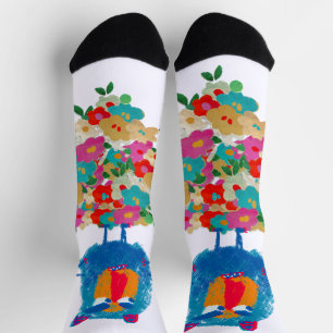 Chaussette Géant grincheux sur des floraisons pastel