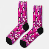 Chaussette Geisha Oriental En Kimonos Motif rose (Gauche)