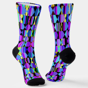 Chaussette Géométrie bleu et violet avec hexagones, triangles