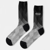 Chaussette Géométrie triangulaire en niveaux de gris motif Mo (Gauche)