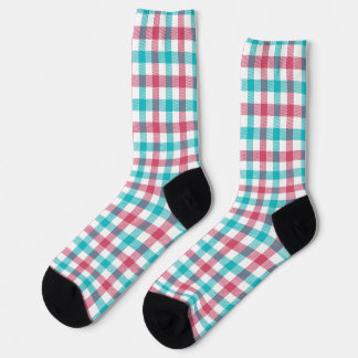 Chaussette Gingham de cuisine rétro rose sarcelle enjoué
