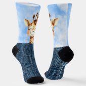 Chaussette Girafe souriante et oiseau (Angulaire)